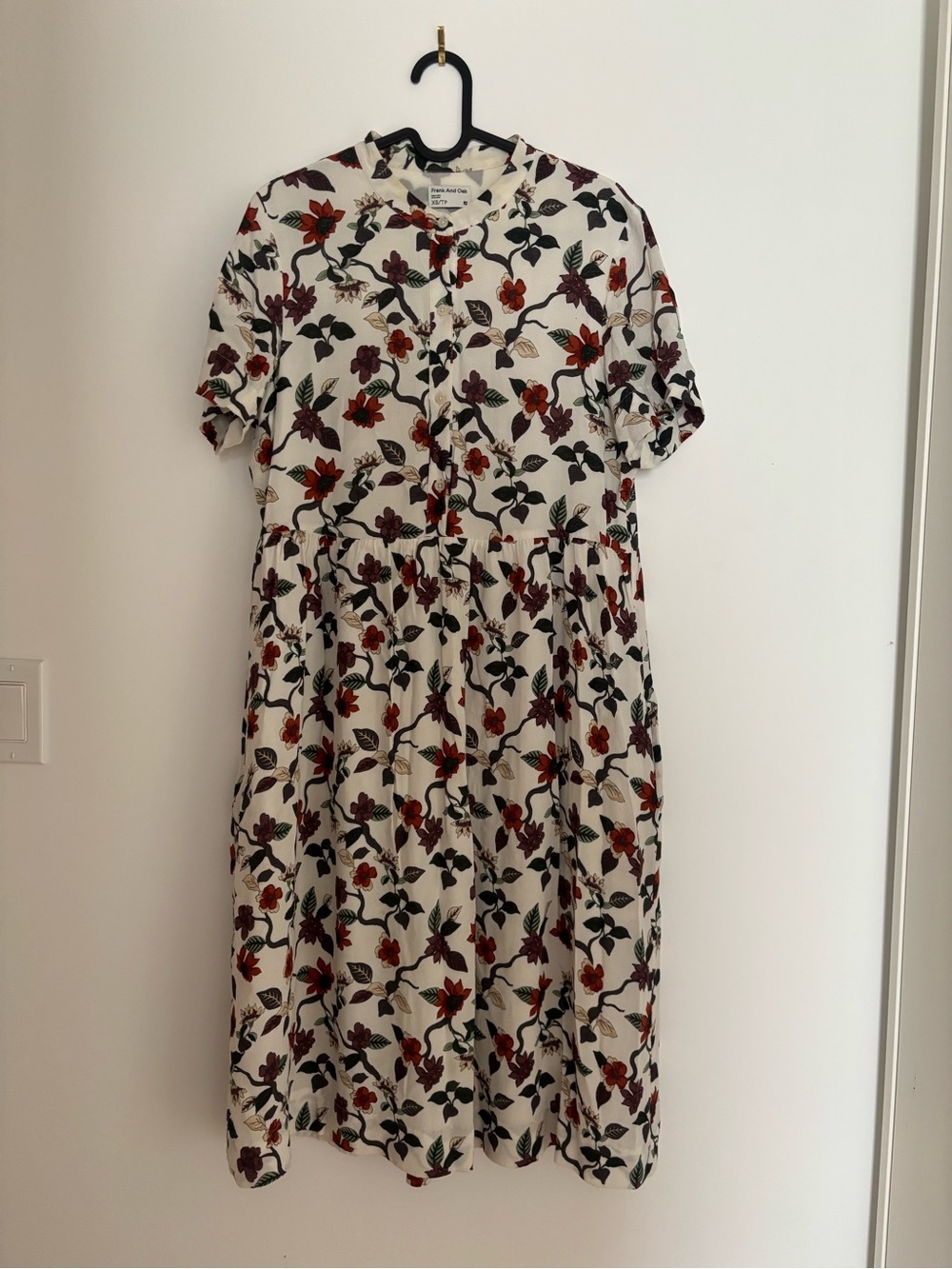 Frank & Oak White Maxi Dress with Red & Green Floral Print
